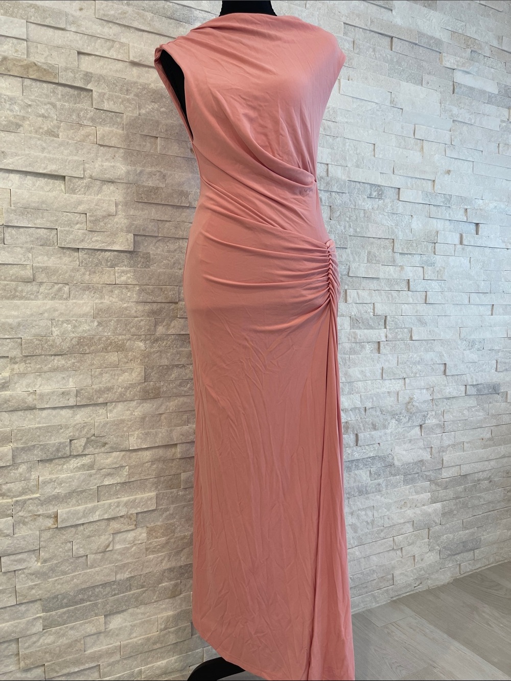 Sleeveless Dusty Rose Ruched Maxi Dress